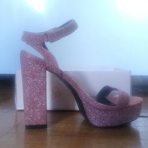 Super Cute Sparkly Pink Strappy Platform Heels